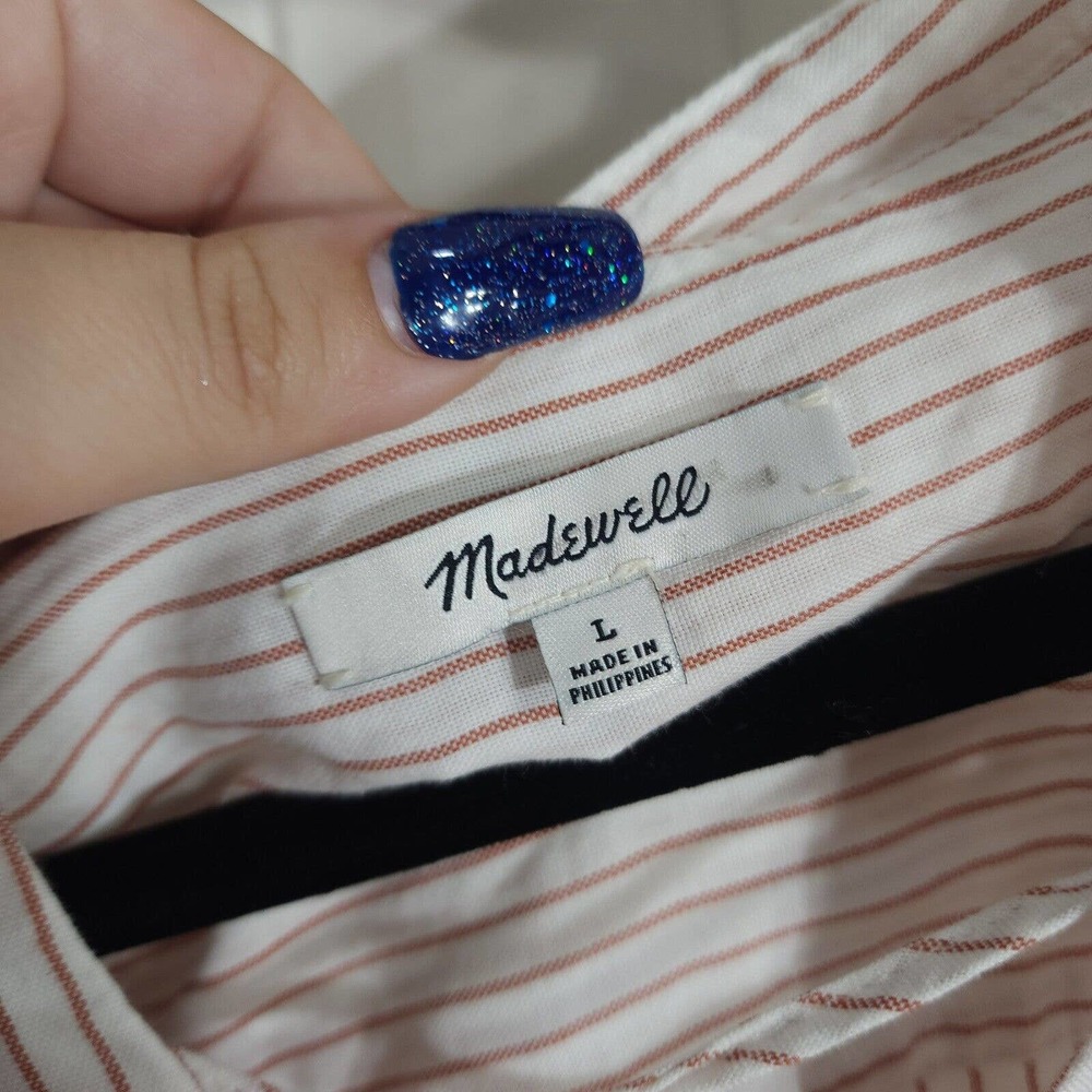 Madewell Womens Top Terrace Lace Up Shirt Vera Stripe Red White Coastal Blouse L - Picture 9 of 12